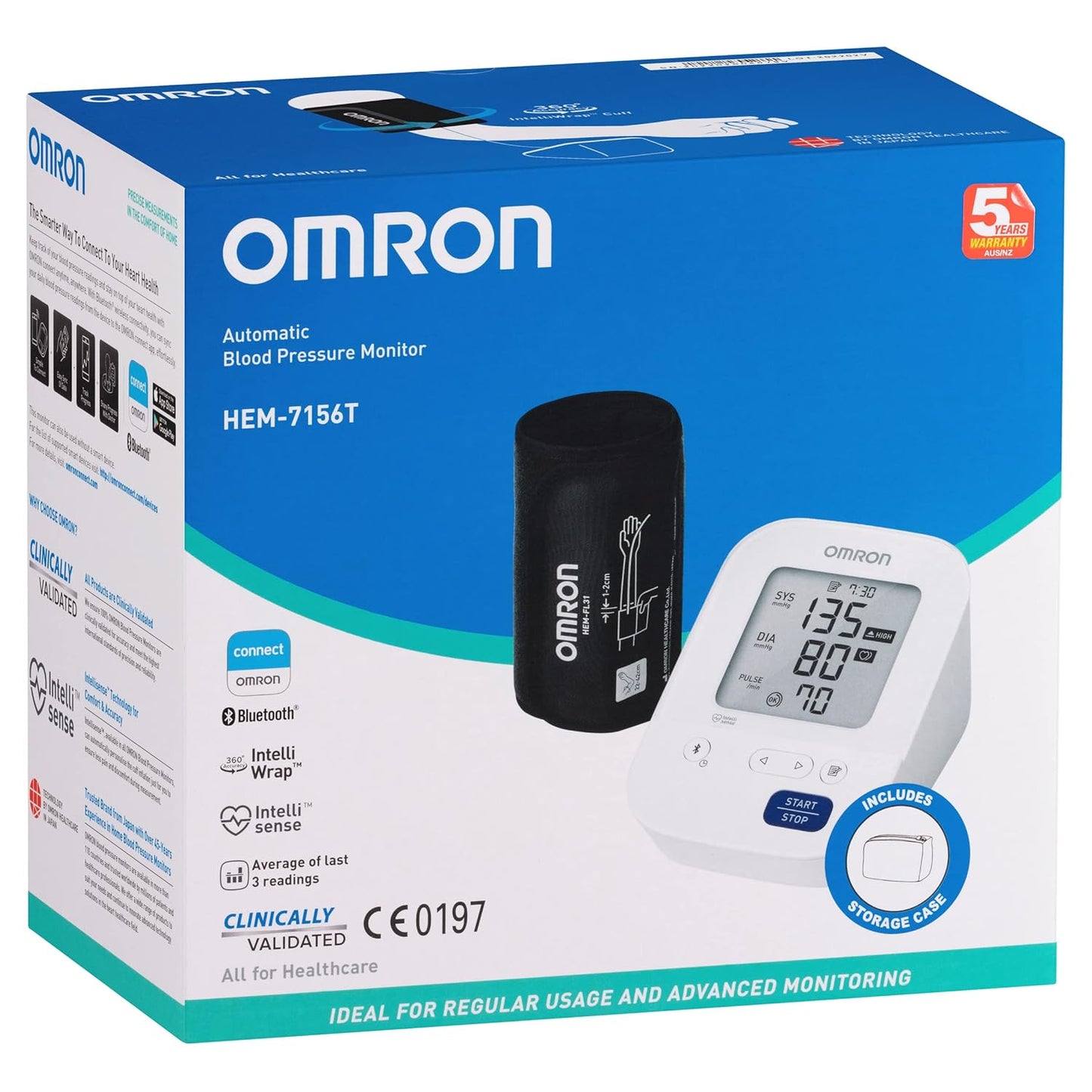 Omron HEM 7156 Digital Blood Pressure Monitor with 360° Accuracy Intelli Wrap Cuff for All Arm Sizes Accurate Measurements and Bluetooth Connectivity