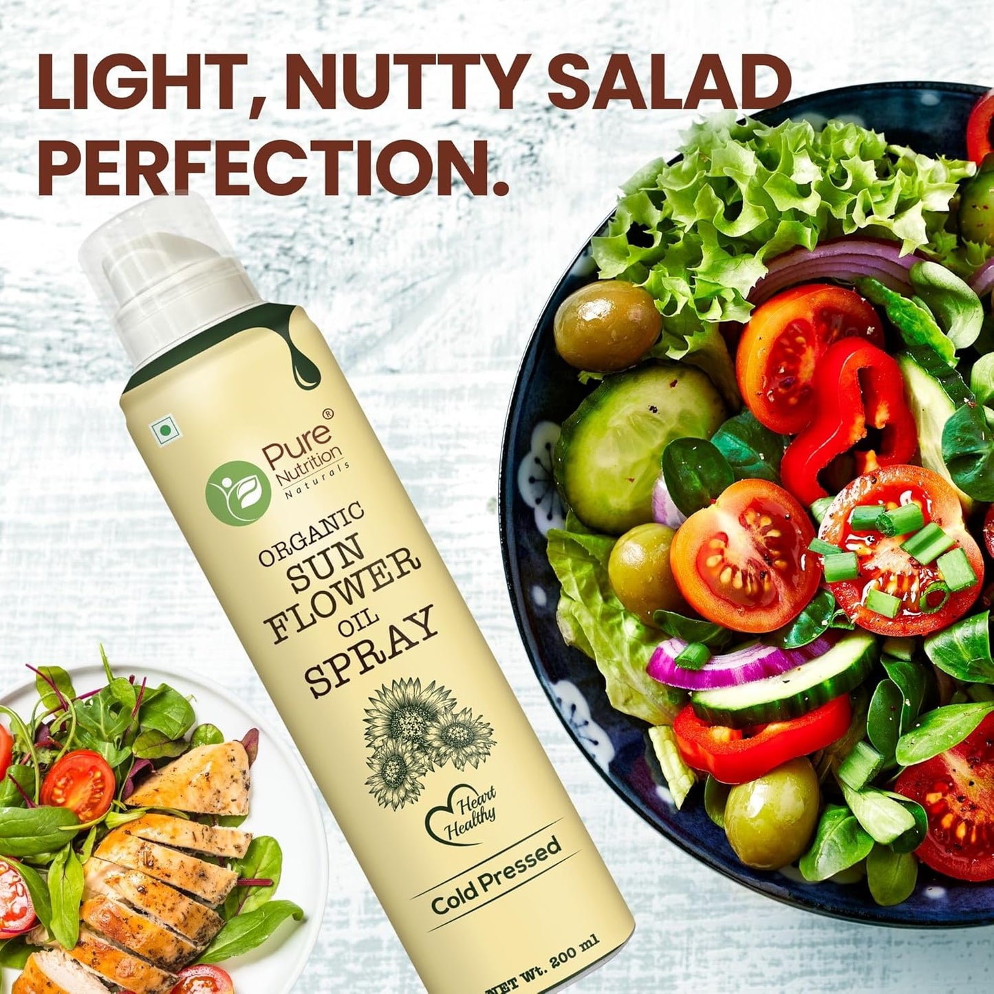 Pure Nutrition Sunflower Oil Cooking Spray - 200ml | 100% Pure & Edible | Healthy Cooking with 10X Less Oil | Ideal for Baking, Grilling & Frying | High Smoke Point | Light, Even Spray for Low-Calorie Meals & Heart Health