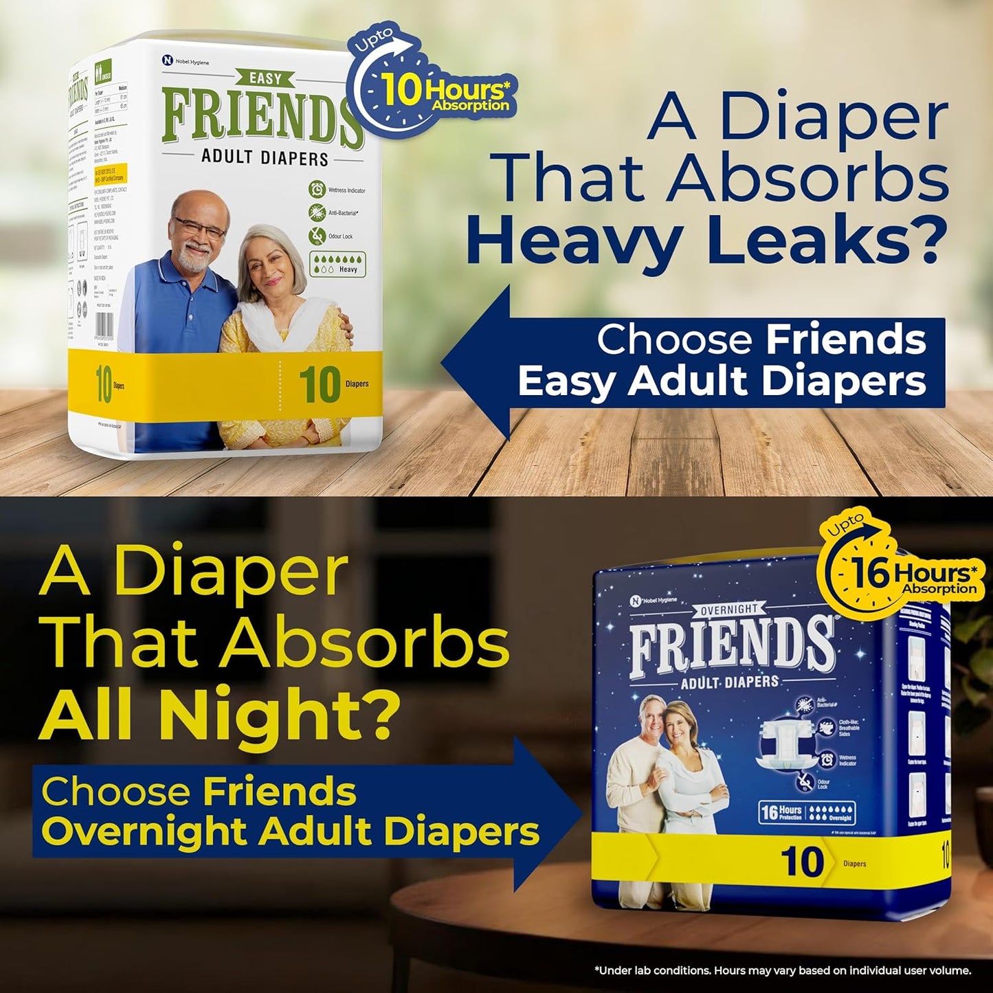 Friends Easy Adult Diaper Medium - 10 Diaper - Pack of 6