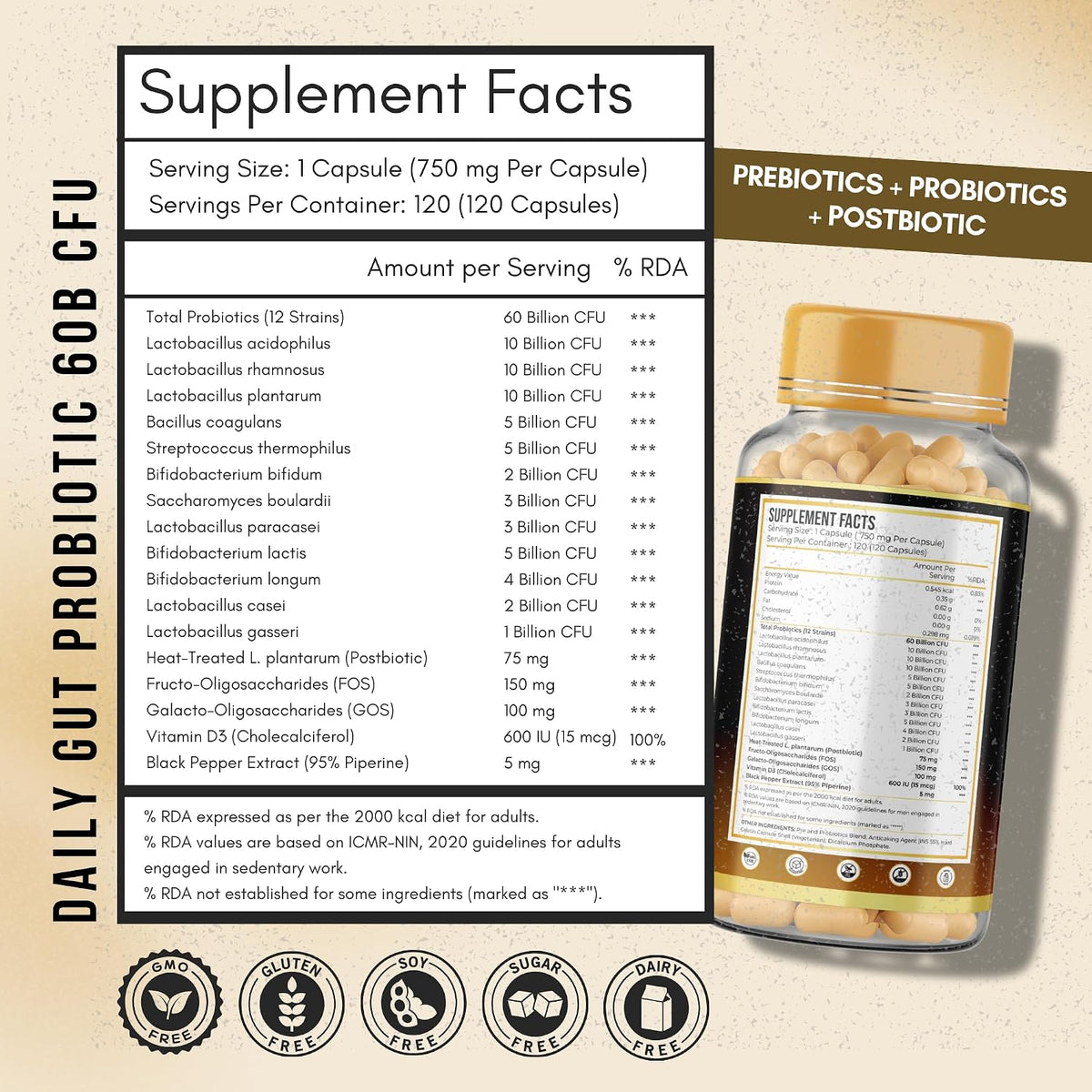 Anupurak Gut + Daily Probiotic 60 Billion CFU Capsule (120 Each)