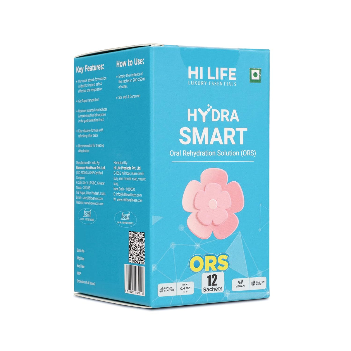 Hi Life Hydra Smart ORS | Advanced Electrolyte & Rapid Rehydration Formula (Pack of 12 Sachets)