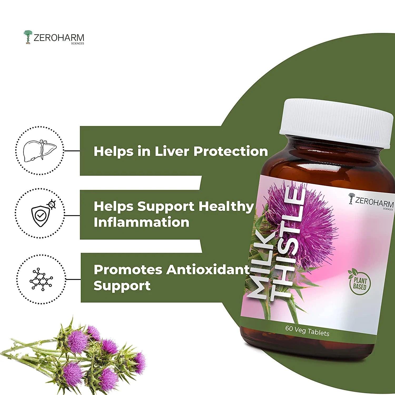 ZEROHARM Nano Milk Thistle - 800 mg with 80% Silymarin Extract (30:1) - Liver Health Supplement for Men & Women - High Absorption - 60 Veg Tablets