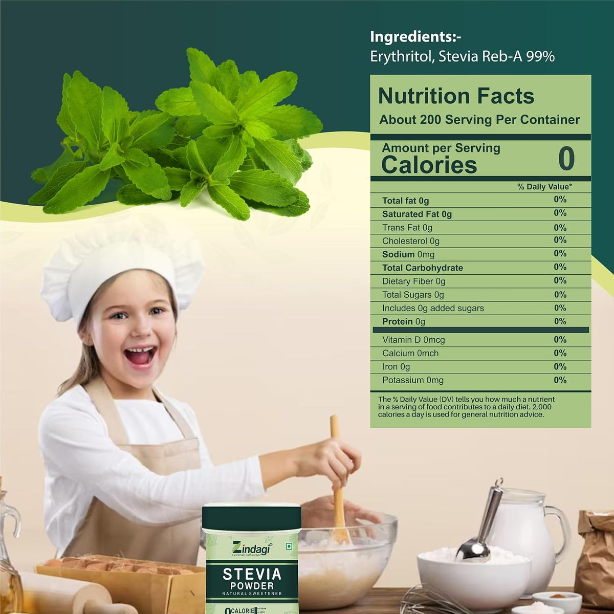 Zindagi Stevia Sugar-Free Tablets & Natural Stevia Powder | 100% Natural Zero-Calorie Sweetener Combo Pack