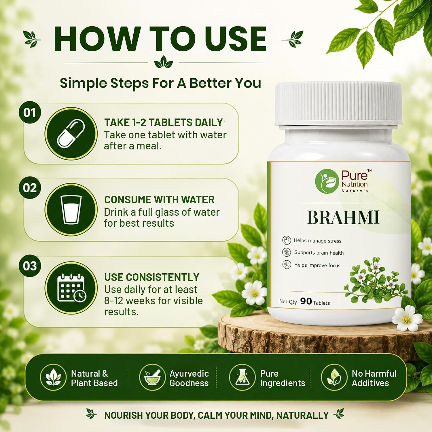 Pure Nutrition Brahmi Tablets (250mg | 90 Tablets)