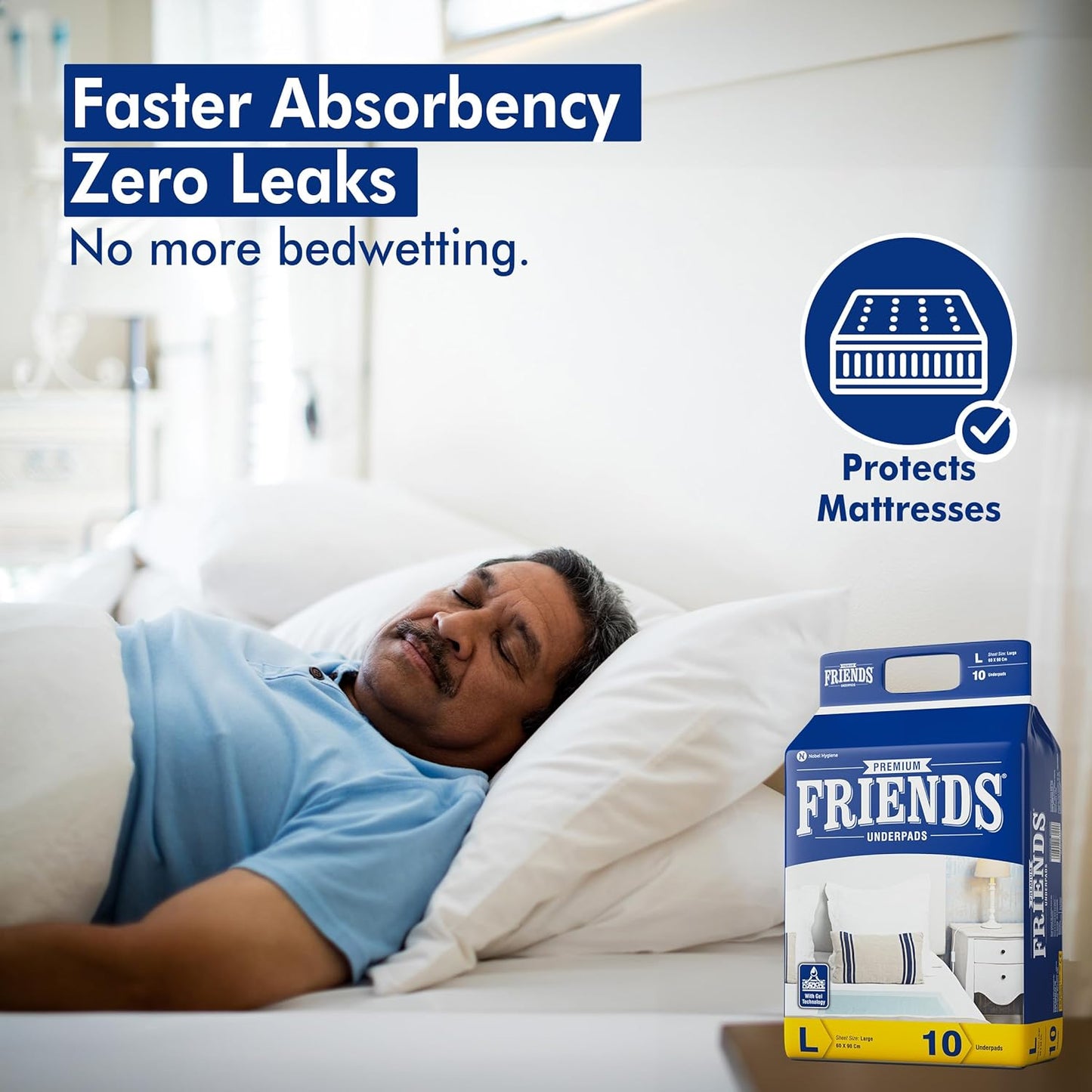 Friends Premium Disposable Underpads,Soft & Super Absorbency Large - 60x90 cm - 10 Pads