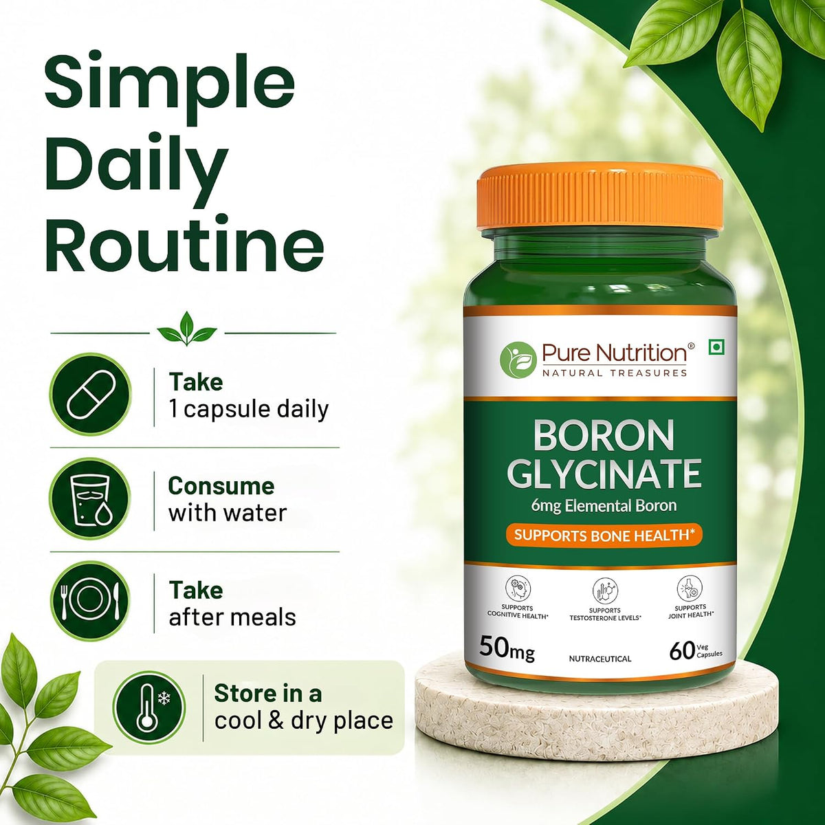 Pure Nutrition Boron Glycinate 6mg, 60 Capsules | Bone, Joint & Mineral Health Support