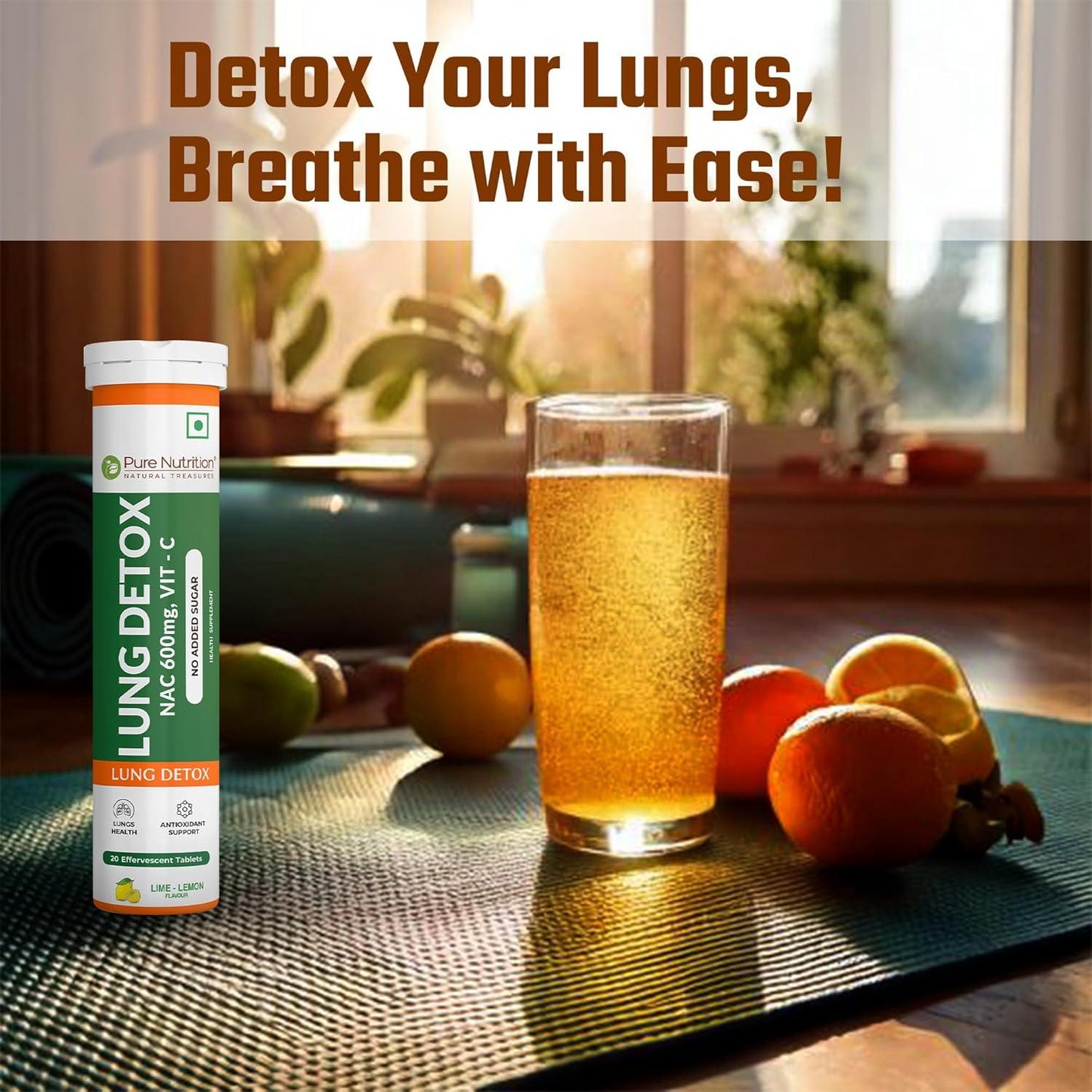 Pure Nutrition Lung Detox Effervescent Tablets (Lemon Flavor) - 20 Tablets