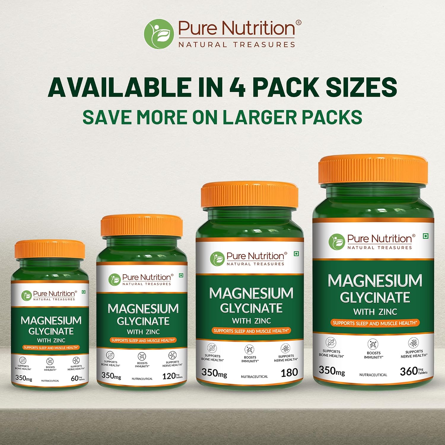 Pure Nutrition Magnesium Glycinate 350mg, 180 Tablets | Muscle, Nerve & Relaxation Support