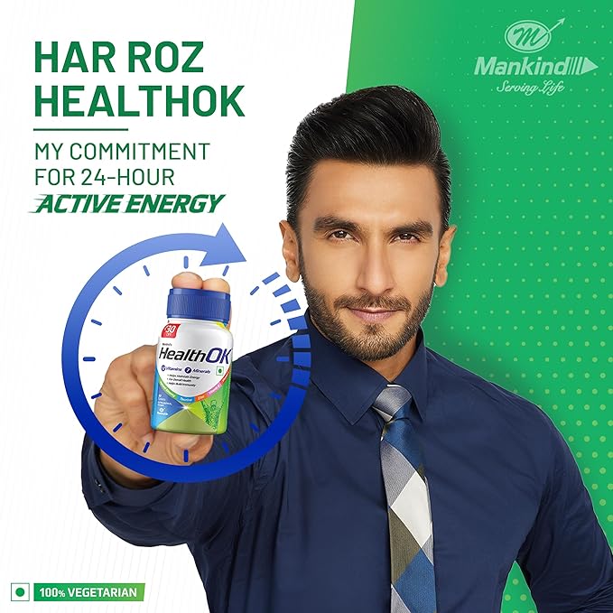 Health OK Multivitamin Tablets For Men with Vitamins, Minerals, Ginseng, Taurine & Zinc | For Nutrition, Energy & Immunity