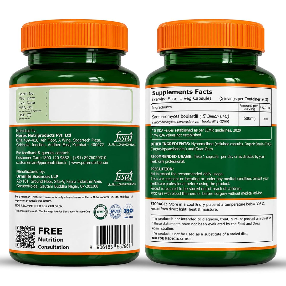 Pure Nutrition Saccharomyces Boulardii 5 Billion, 500mg, 60 Capsules | Gut Health Support