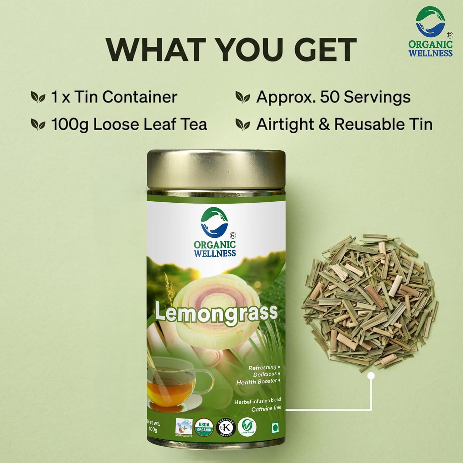 Organic Wellness Blossom Lemongrass 100 grams Tin Pack