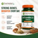 Pure Nutrition Vitamin D3 5000 IU, 60 Tablets | Bone, Muscle & Immune Health Support