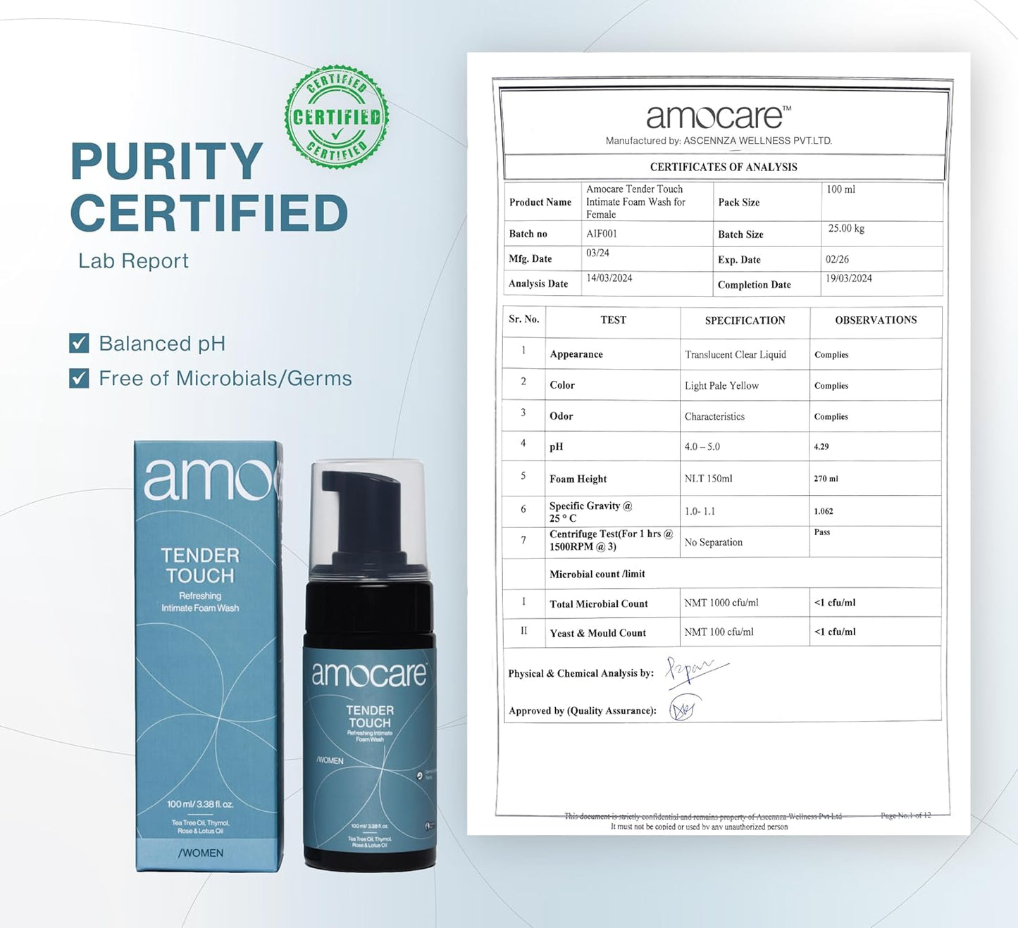 Amocare Tender Touch Intimate Wash for Women - 100ml