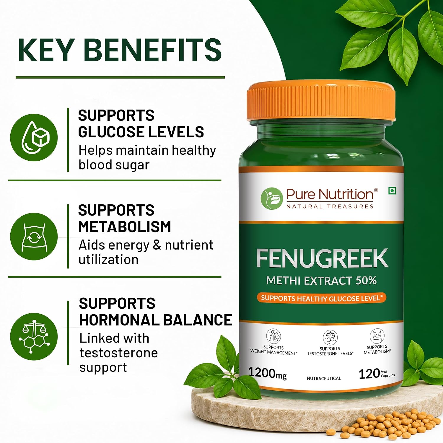 Pure Nutrition Fenugreek Extract 1200mg, 120 Capsules | Herbal Supplement for Digestive & Wellness Support