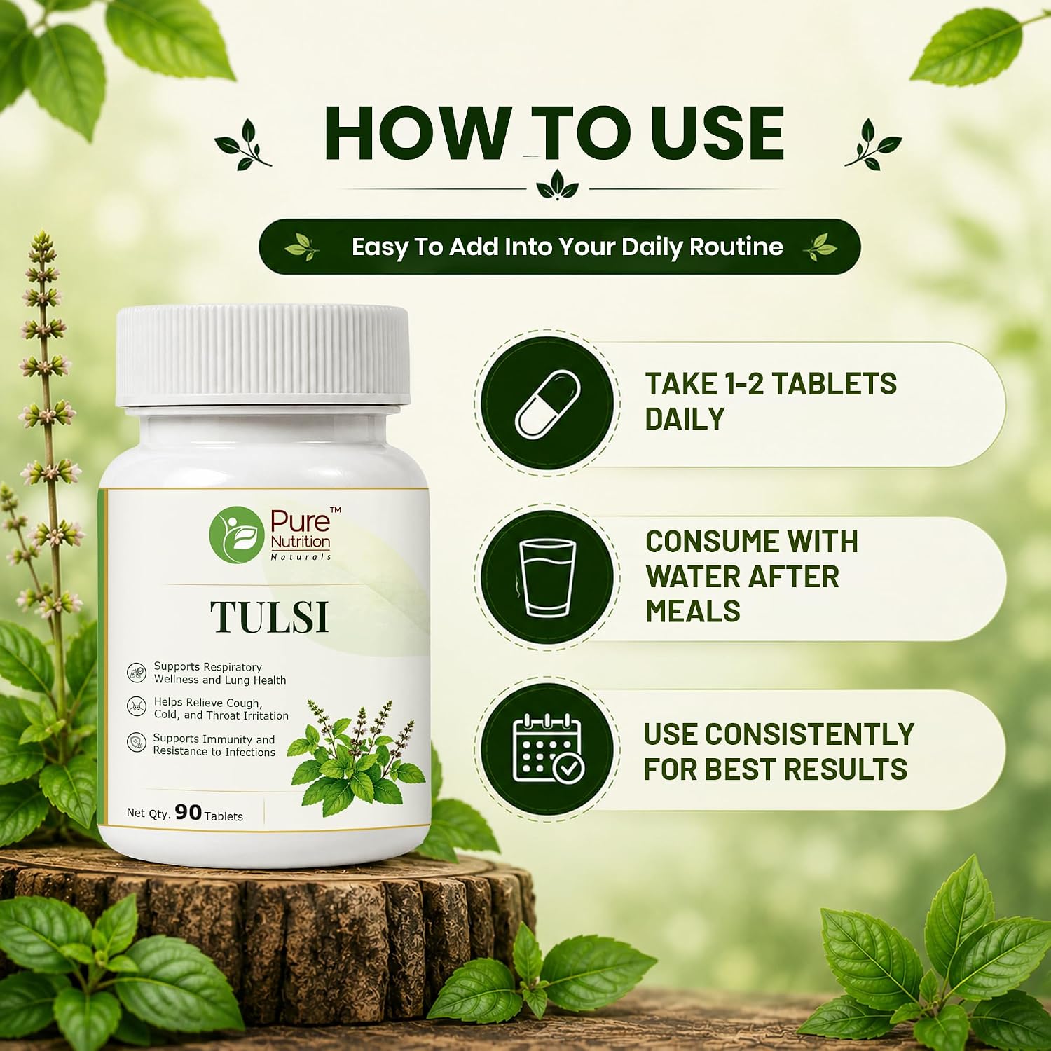 Pure Nutrition Tulsi Tablets (250mg | 90 Tablets)