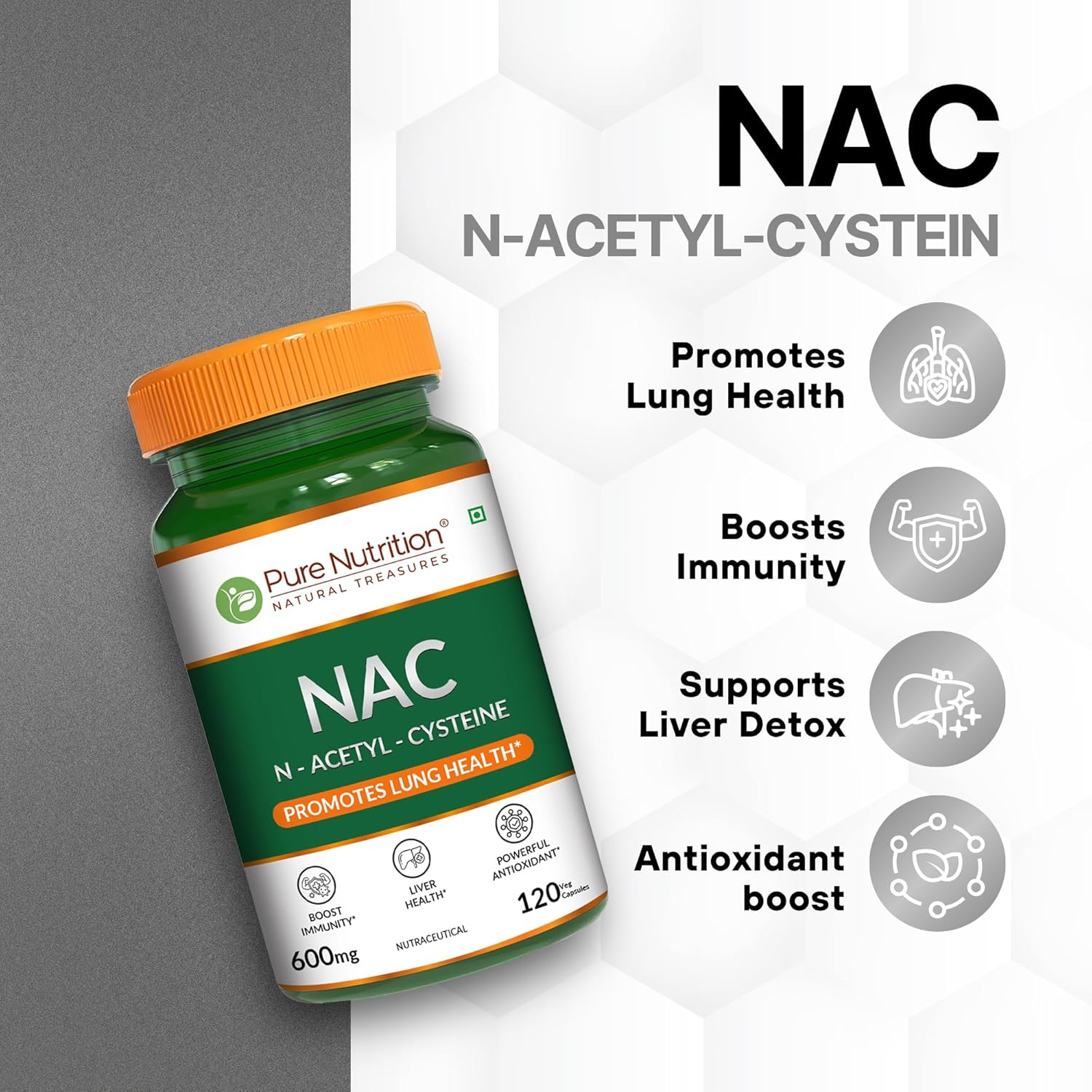 Pure Nutrition NAC 600mg – 120 Capsules | Antioxidant & Cellular Support