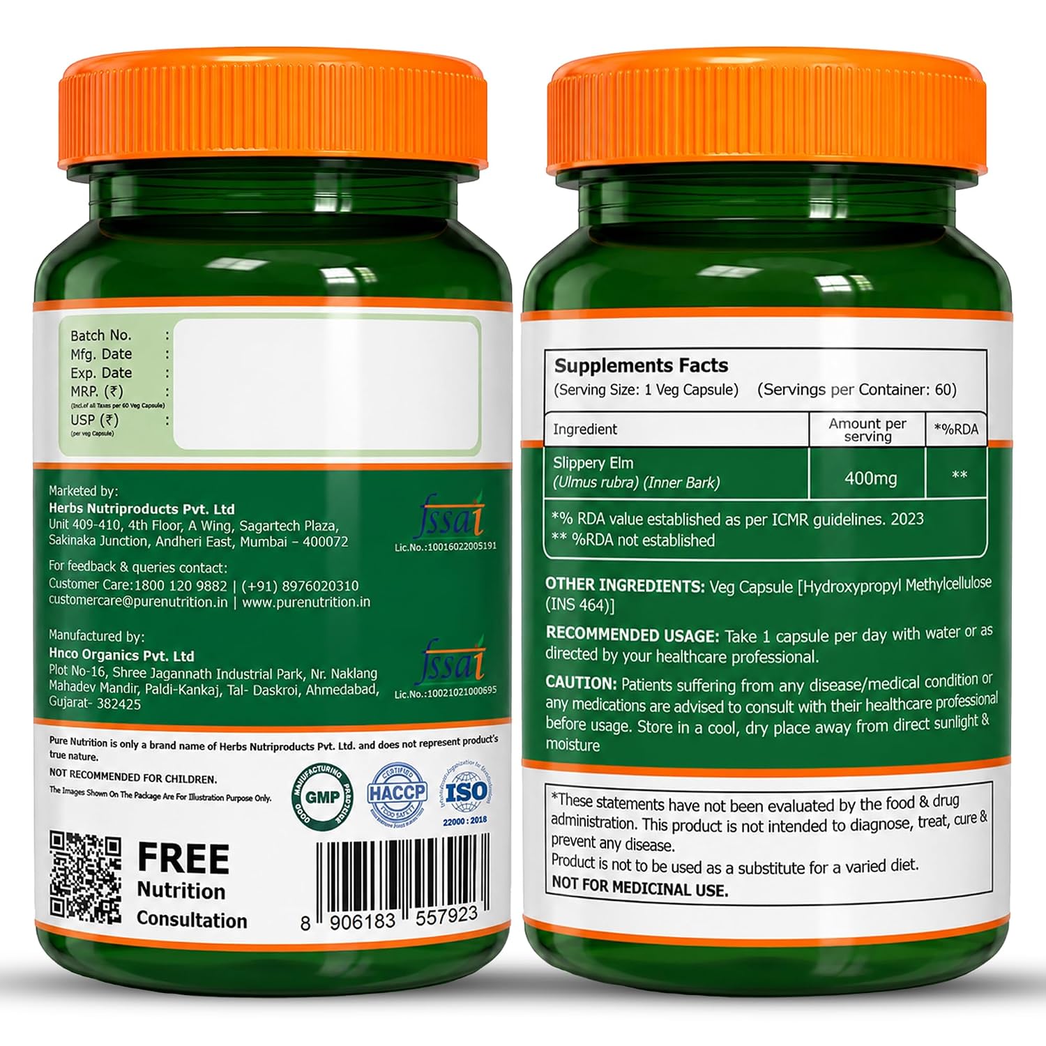 Pure Nutrition Slippery Elm 60 Capsules | Herbal Digestive & Gut Health Support