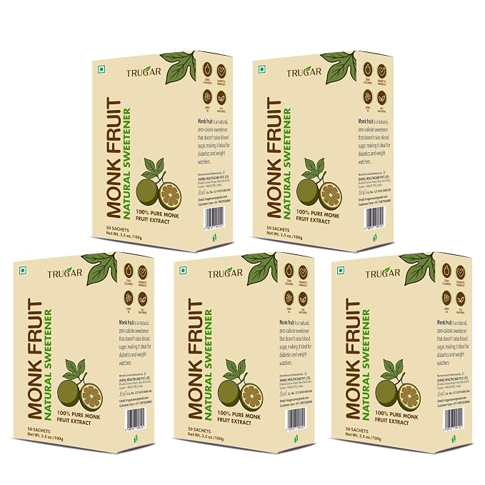 Trugar MonkFruit Powder| Plant Based Sugar Free Sachets | Zero Calorie Sweetener | 100GM (Pack of 5)