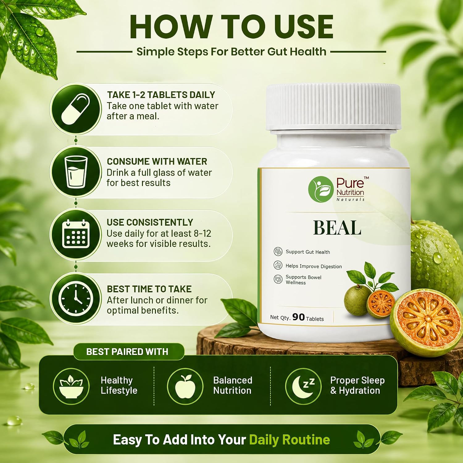 Pure Nutrition Bael Tablets (250mg | 90 Tablets)