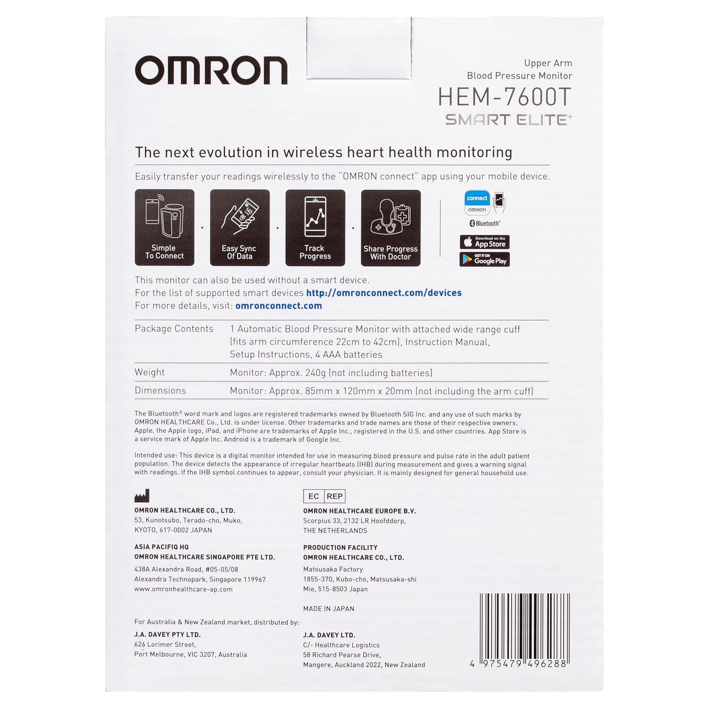 Omron Smart Elite+ HEM 7600T Tubeless 360° Accurate Digital Blood Pressure Monitor With Intellisense Technology & Intelli Wrap Cuff With Bluetooth Connectivity to Store Historic Measurements