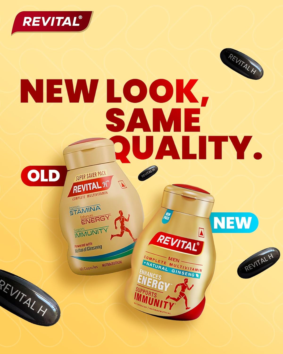 Revital H multivitamin supplement capsules with Calcium, Zinc & Ginseng for Immunity, Strong Bones & Energy