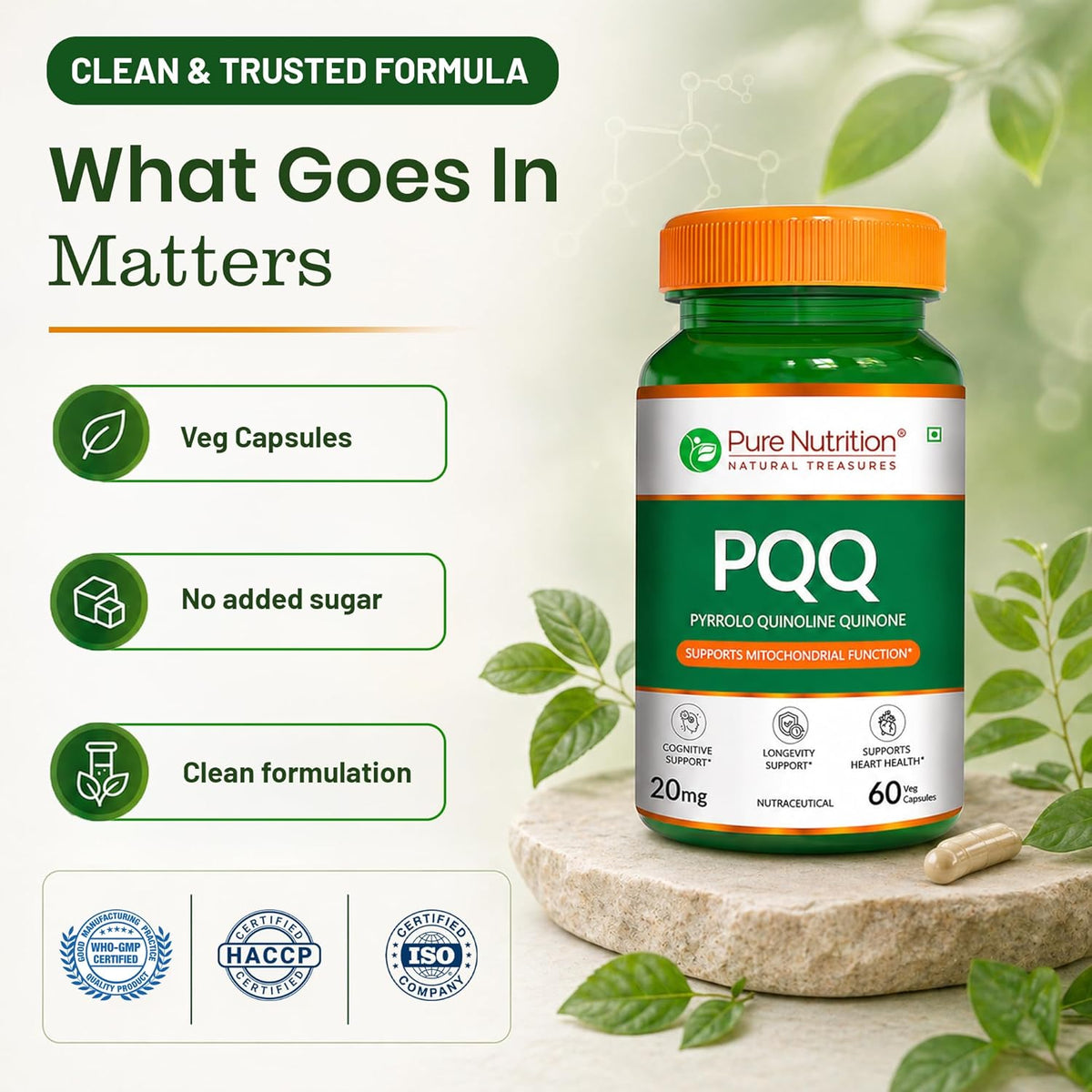 Pure Nutrition PQQ 20mg, 60 Capsules | Cellular Energy, Antioxidant & Healthy Aging Support