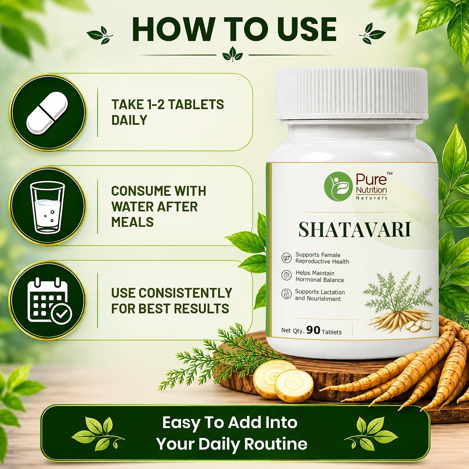 Pure Nutrition Shatavari Tablets (250mg | 90 Tablets)