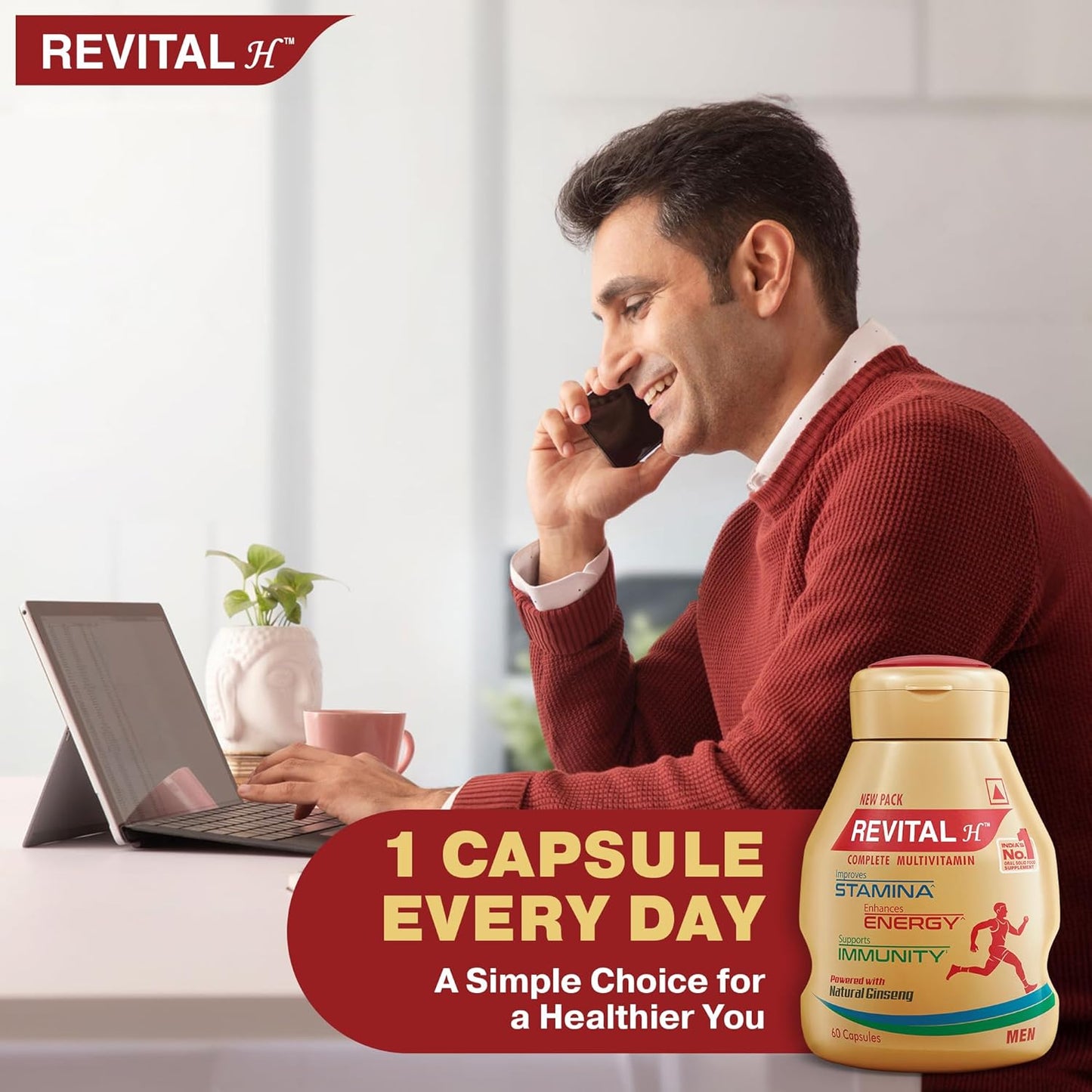Revital H multivitamin supplement capsules with Calcium, Zinc & Ginseng for Immunity, Strong Bones & Energy