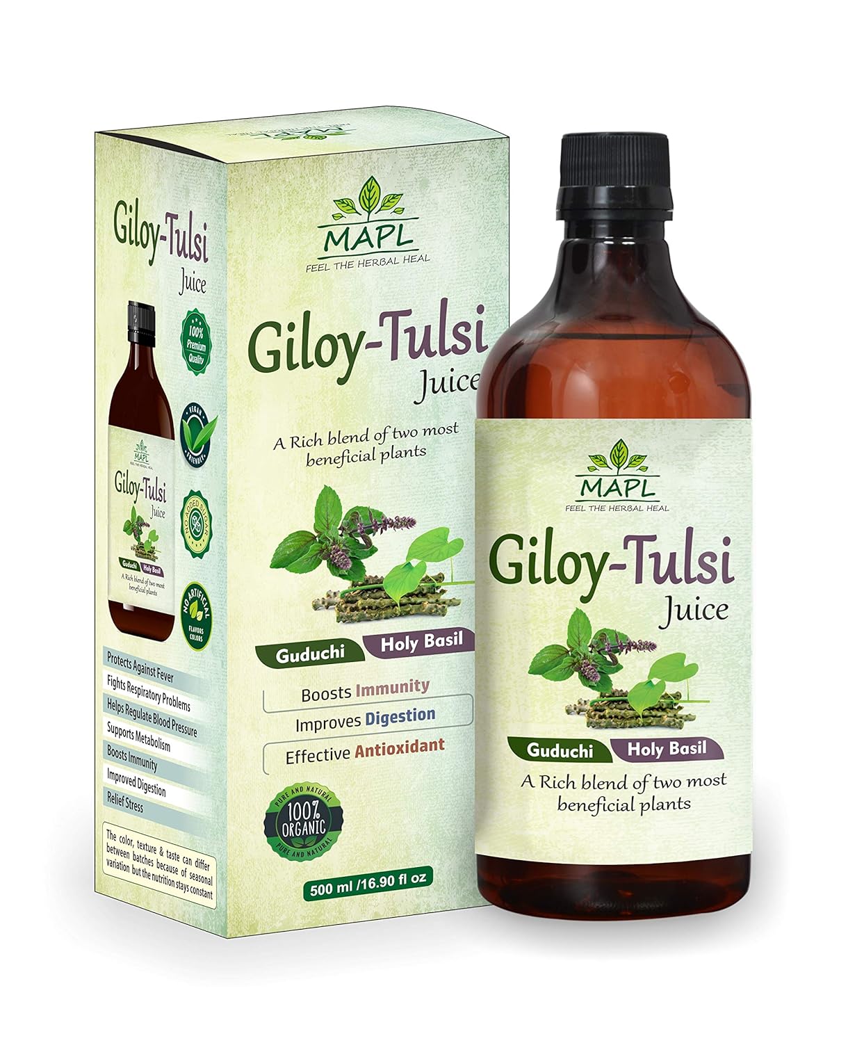 MAPL Giloy Tulsi Immunity Juice 500ml | Ayurvedic Herbal Drink | Supports Immunity, Heart & Wellness | Natural & Sugar Free Formula