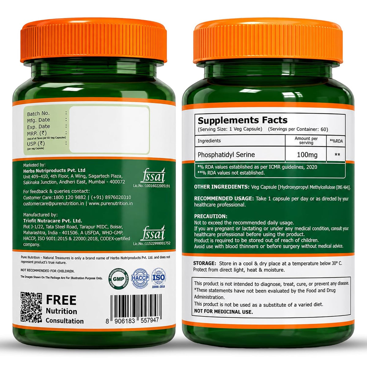 Pure Nutrition Phosphatidylserine 100mg, 60 Capsules | Brain, Memory & Cognitive Health Support