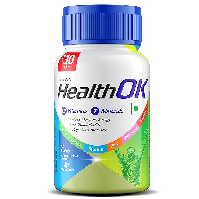 Health OK Multivitamin Tablets For Men with Vitamins, Minerals, Ginseng, Taurine & Zinc | For Nutrition, Energy & Immunity