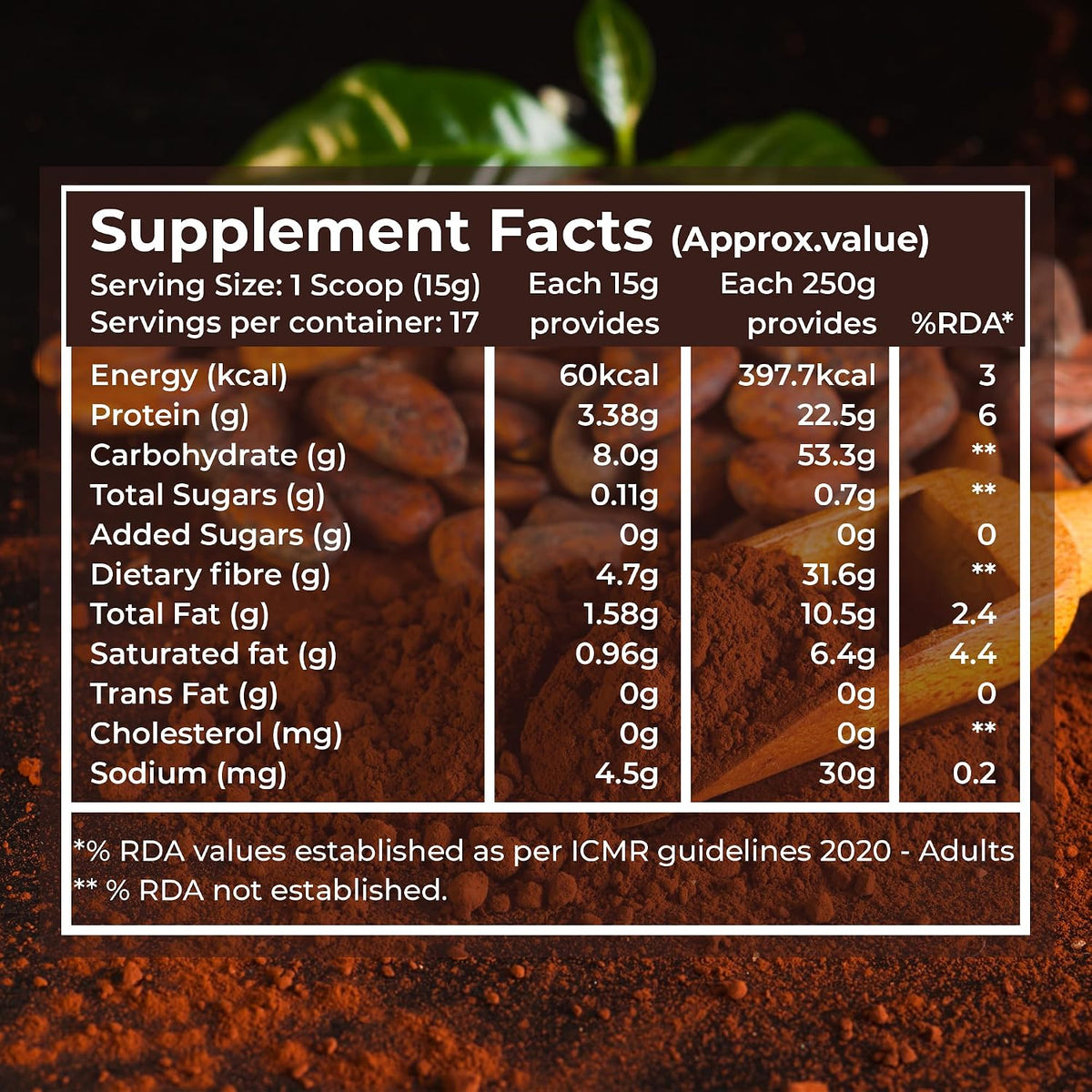 Pure Nutrition Cocoa Powder 50g | Unsweetened Natural Cocoa Powder | Rich Chocolate Flavor