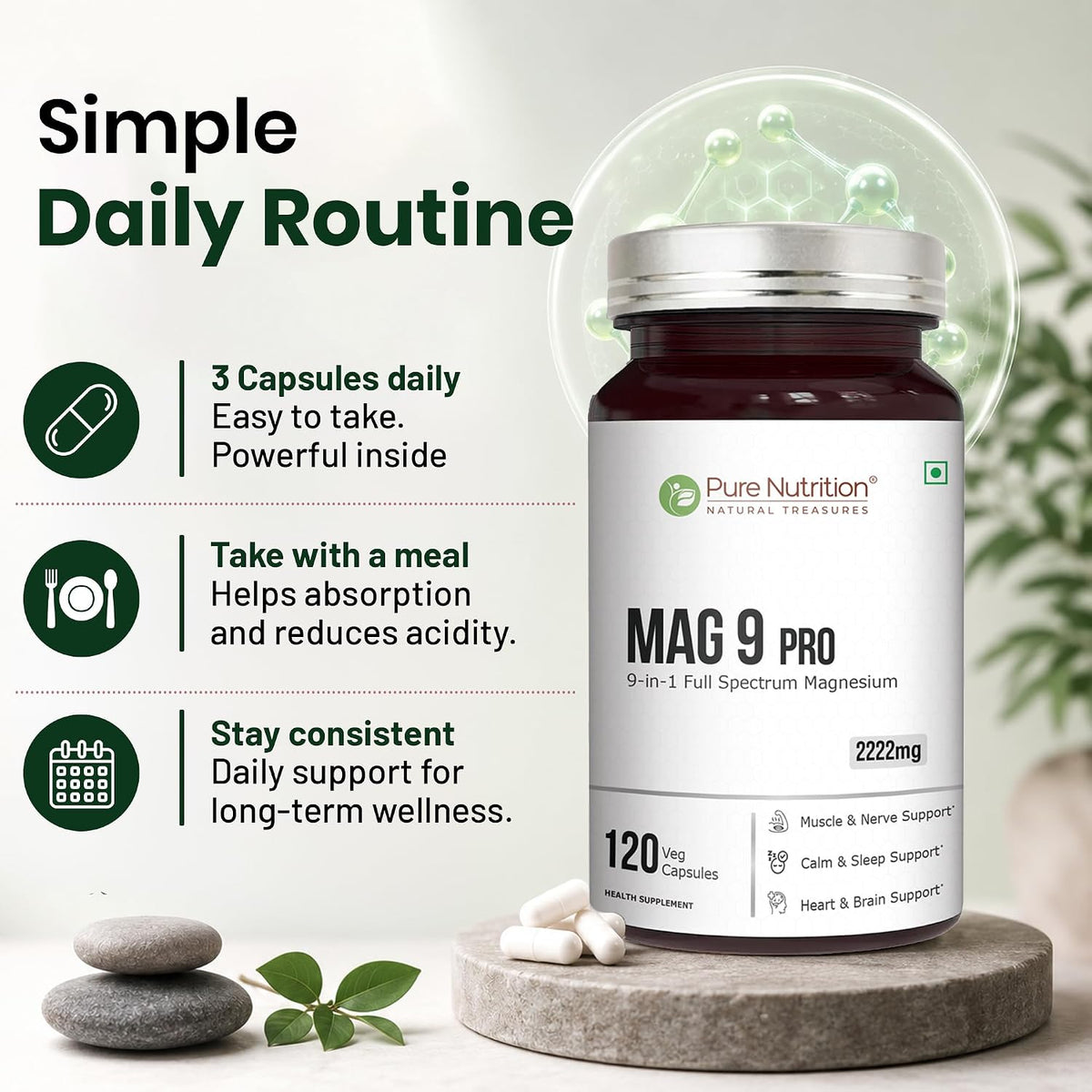 Pure Nutrition Mag 9 Pro 120 Capsules | Magnesium Complex for Muscle, Nerve & Energy Support