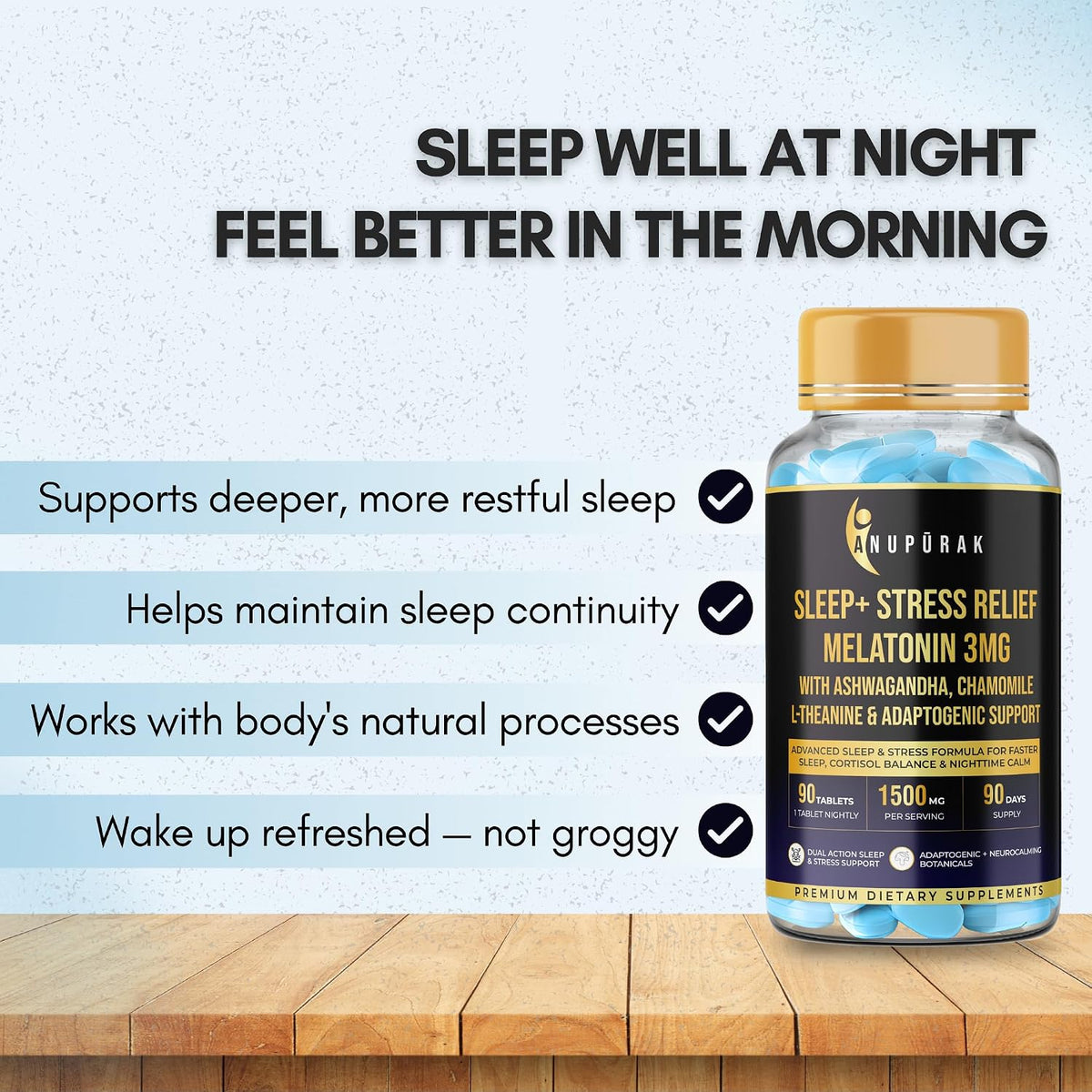 Anupurak Sleep + Stress Relief Melatonin 3mg Tablet (90 Each)