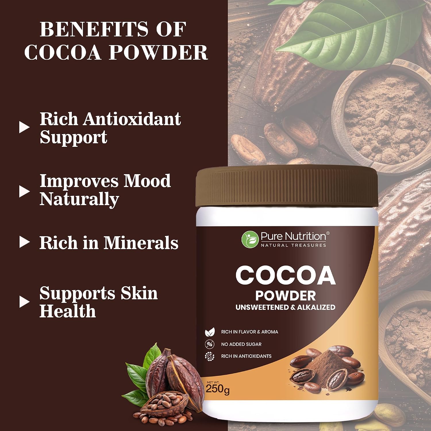 Pure Nutrition Cocoa Powder 50g | Unsweetened Natural Cocoa Powder | Rich Chocolate Flavor