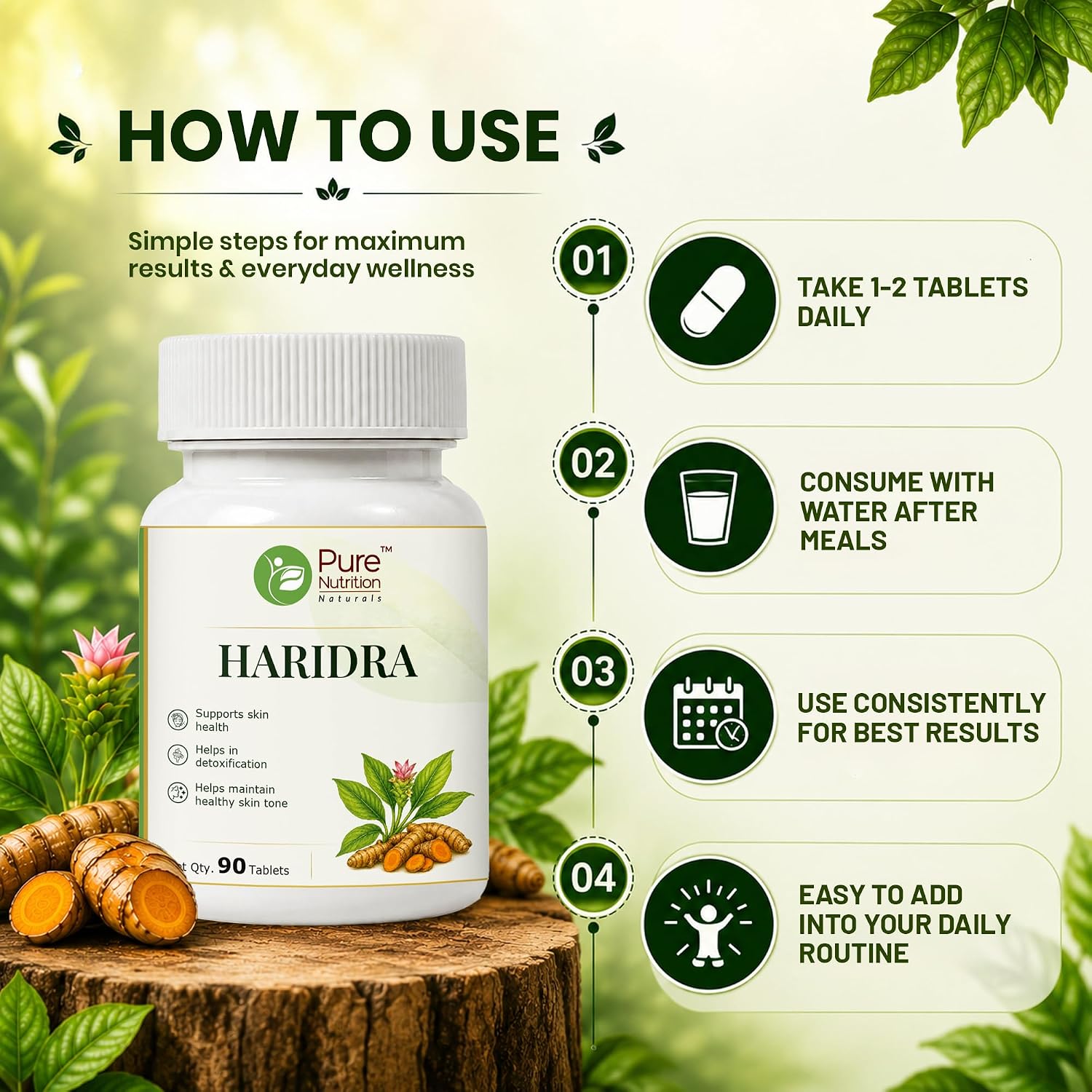 Pure Nutrition Haldi Haridra Tablets (250mg | 90 Tablets)