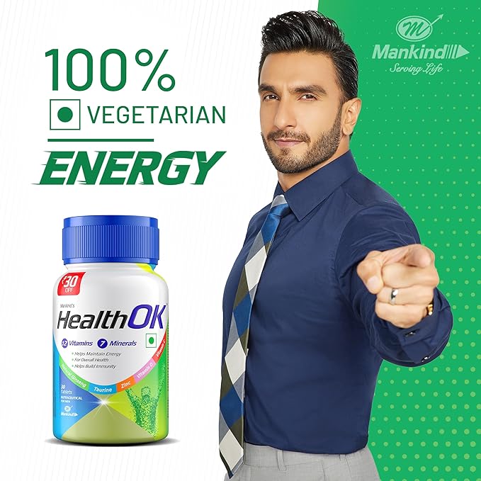 Health OK Multivitamin Tablets For Men with Vitamins, Minerals, Ginseng, Taurine & Zinc | For Nutrition, Energy & Immunity
