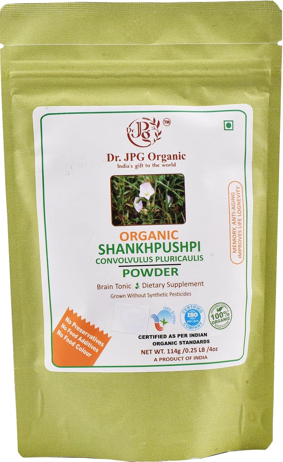 DR. JPG Organic Shankhpushpi Powder (228g) – 114g (Pack of 2) | Memory Wellness & Brain Tonic