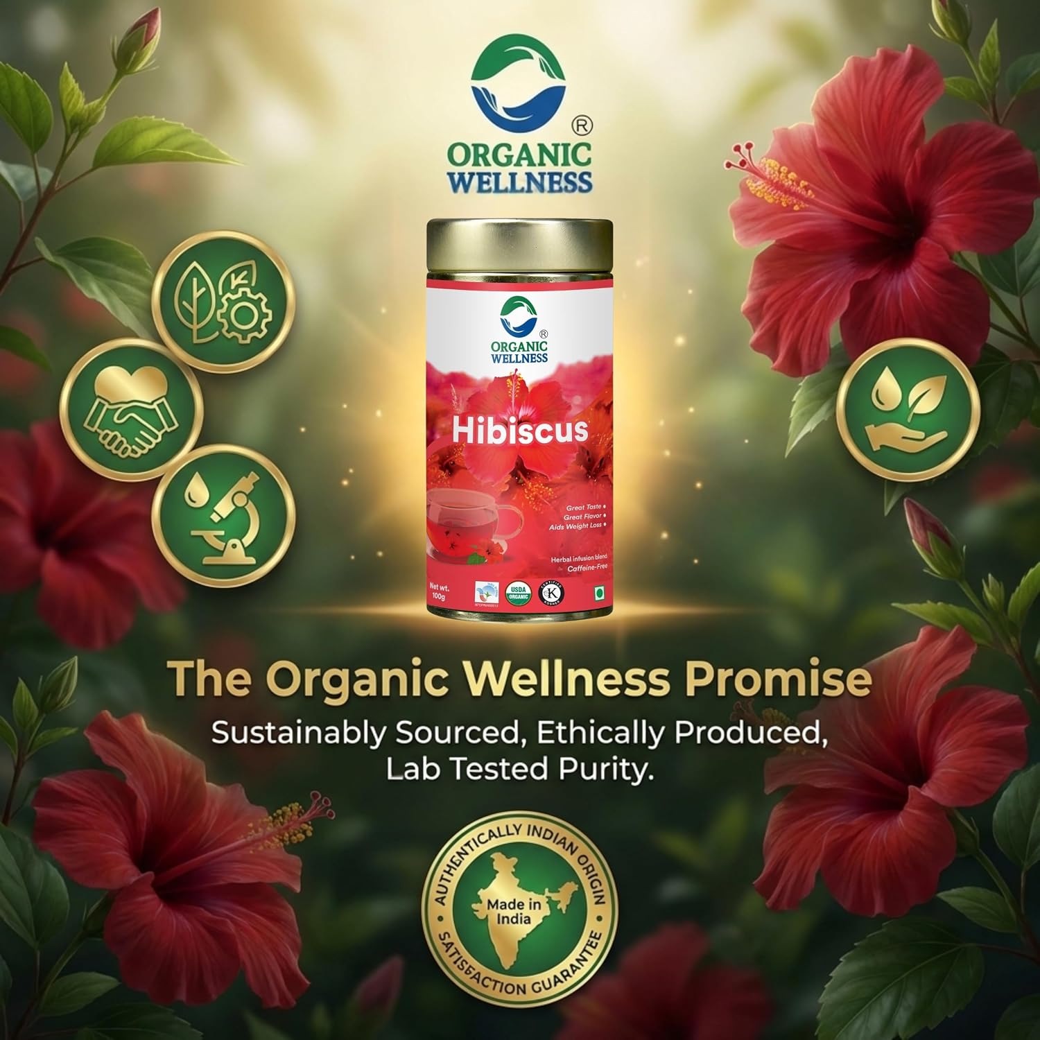 Organic Wellness Blossom Hibiscus 100 grams Tin Pack
