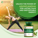 Pure Nutrition Organic Ashwagandha Tablets - Supports Stress Relief, Sleep, Fertility, Immune Health, Vitality & Strength | Natural Adaptogen for Men & Women | Promotes Energy & Overall Wellness | Ayurvedic Supplement - 120 Veg Tablets