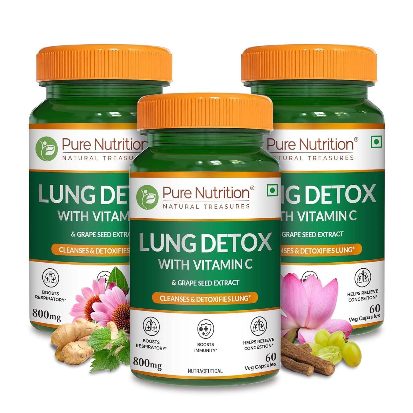 Pure Nutrition Lung Detox Capsule with Vitamin C 800mg For Respiratory Care