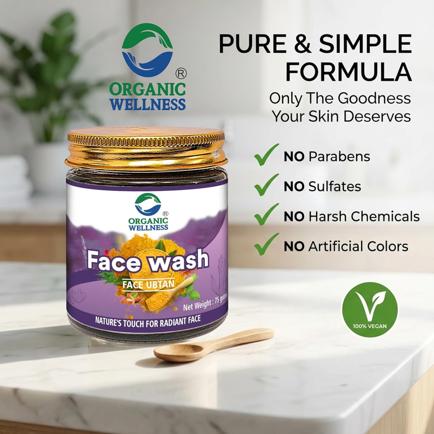 Organic Wellness Face Wash Face Ubtan 75 Gram Bottle