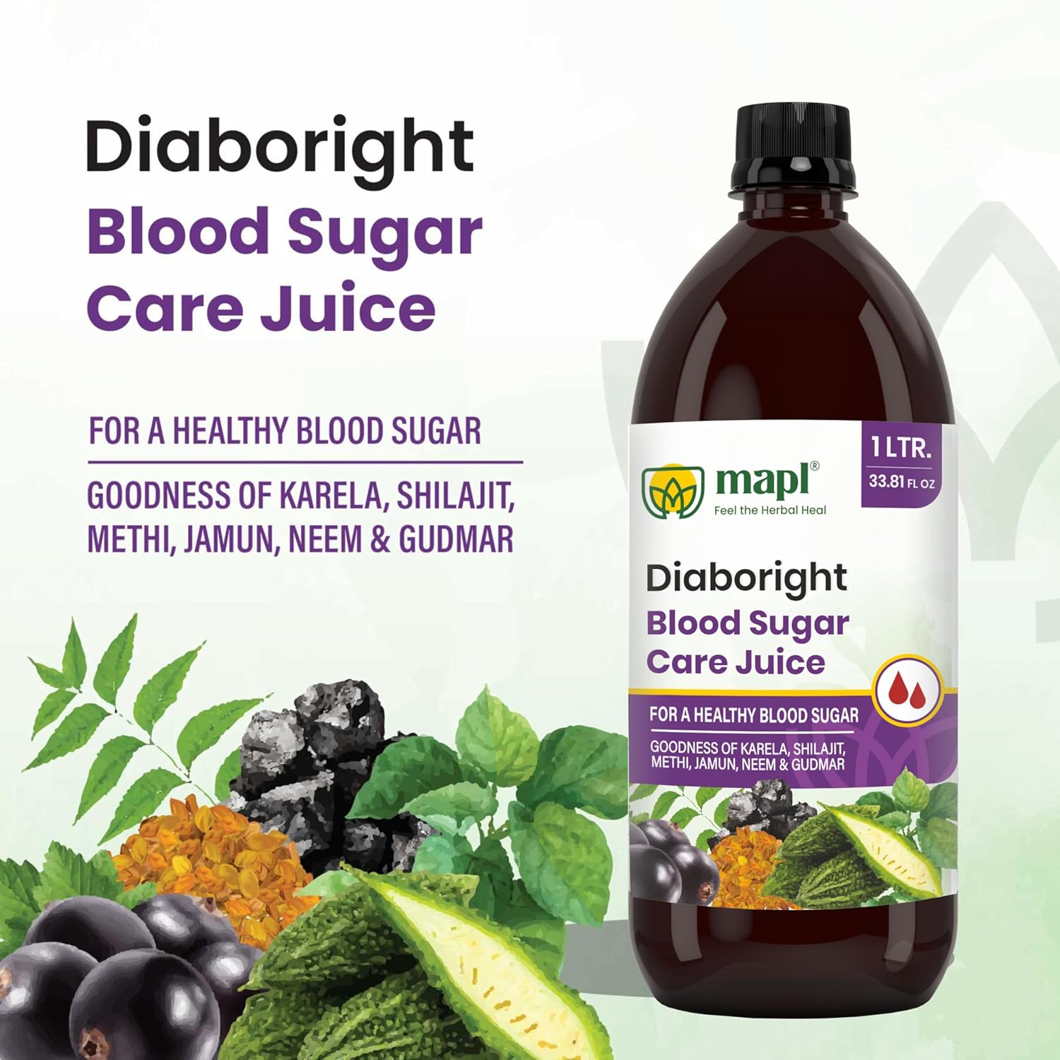 MAPL Diaboright Blood Sugar Care Juice 1000ml | Neem, Giloy, Karela, Jamun & Shilajit | Supports Glucose Control, Energy & Immunity