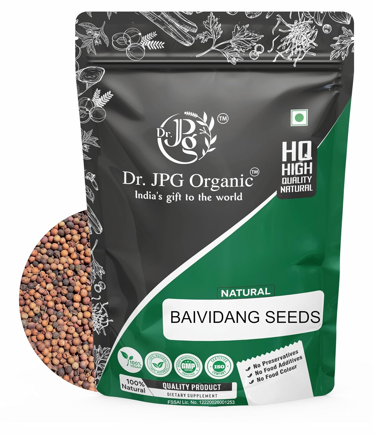 DR. JPG Organic Natural Baividang / Vaivadang Black Seeds (100g) | Pure Embelia Ribes / False Black Pepper Seeds