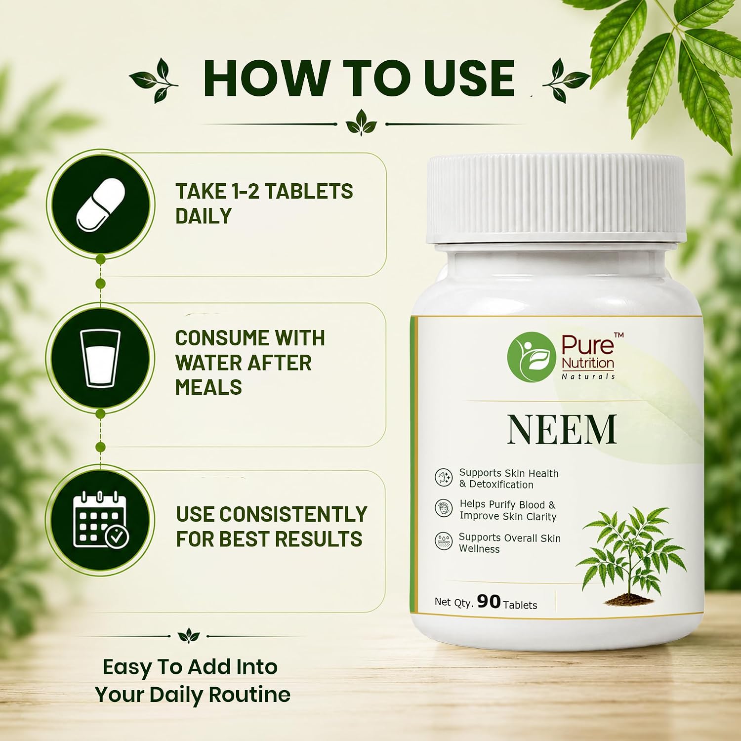 Pure Nutrition Neem Tablets (250mg | 90 Tablets)