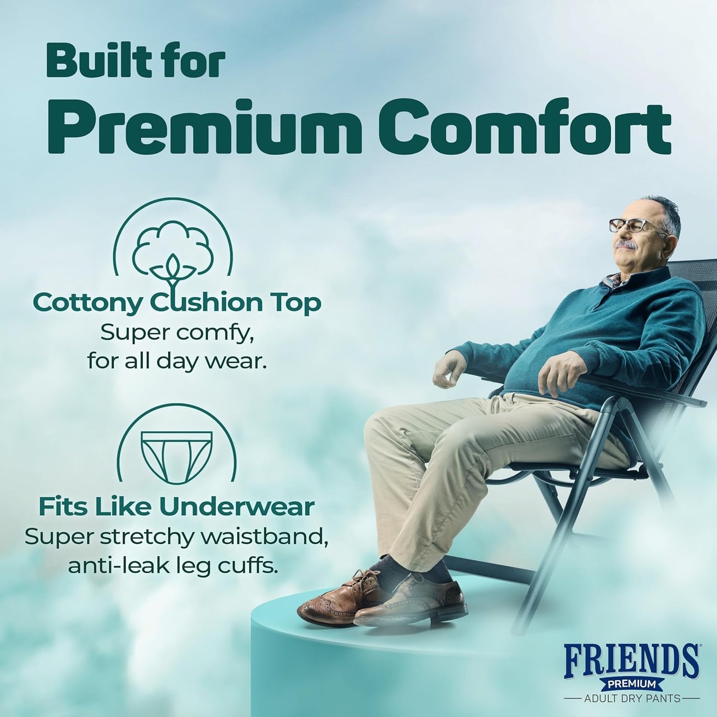 Friends Premium Adult Diaper Pants XL Pants Style - 10 Count (Extra Large) with odour lock, Unisex, Leakproof, Elastic Waist and Anti-Bacterial Absorbent Core - Waist Size 30-56 inch; 76-142 cm