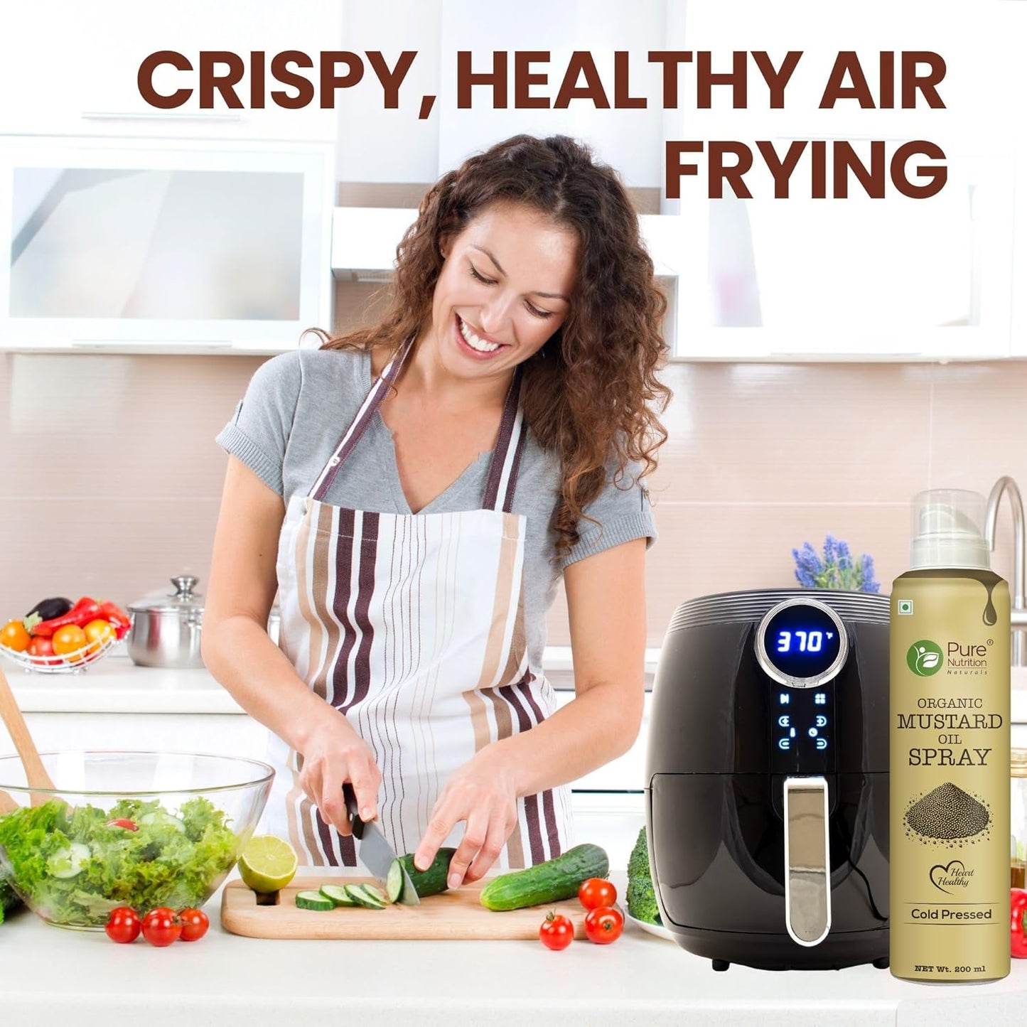 Pure Nutrition Organic Mustard Oil Spray - 200ml | 100% Pure, Natural & Cold-Pressed | Cook Healthy with 10X Less Oil | Ideal for Sautéing & Grilling | Supports Heart Health | Naturally Cholesterol-Free & Rich in Omega-3