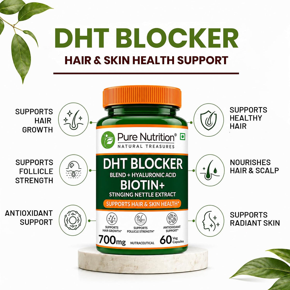 Pure Nutrition DHT Blocker 60 Capsules | Hair & Scalp Support Supplement | Herbal Formula