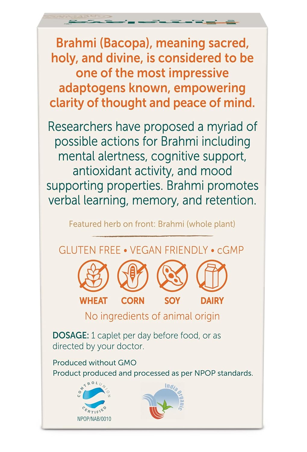 Himalaya Organic Brahmi Caplet | Mind Wellness| Improve Alertness - 60 Caplet
