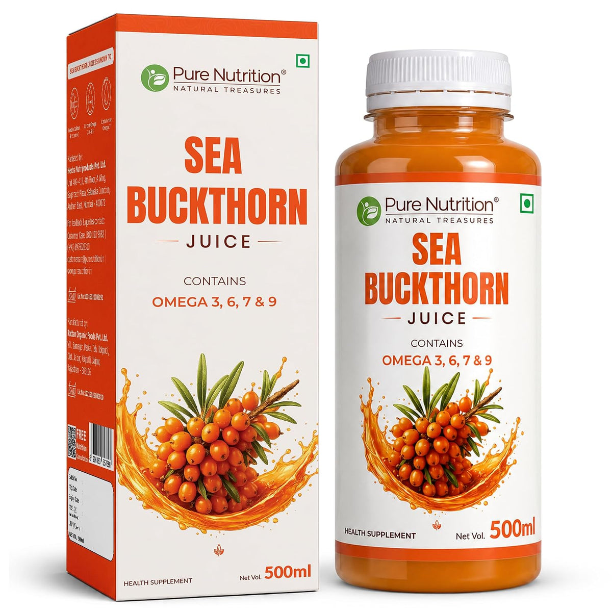 Pure Nutrition Sea Buckthorn Concentrate Juice 500ml | Antioxidant & Wellness Support